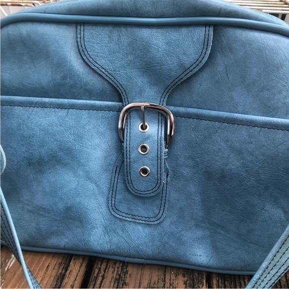 Aqua Blue Travel Bag Luggage Carry On Case Vintage 60s 70s Paisley Lining - Picture 4 of 11